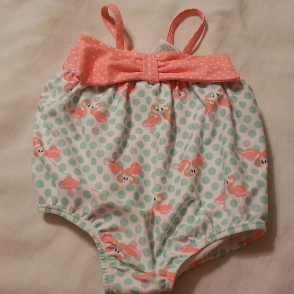 Adorable Flamingo Polka Dot Swimsuit - Picture 1 of 9